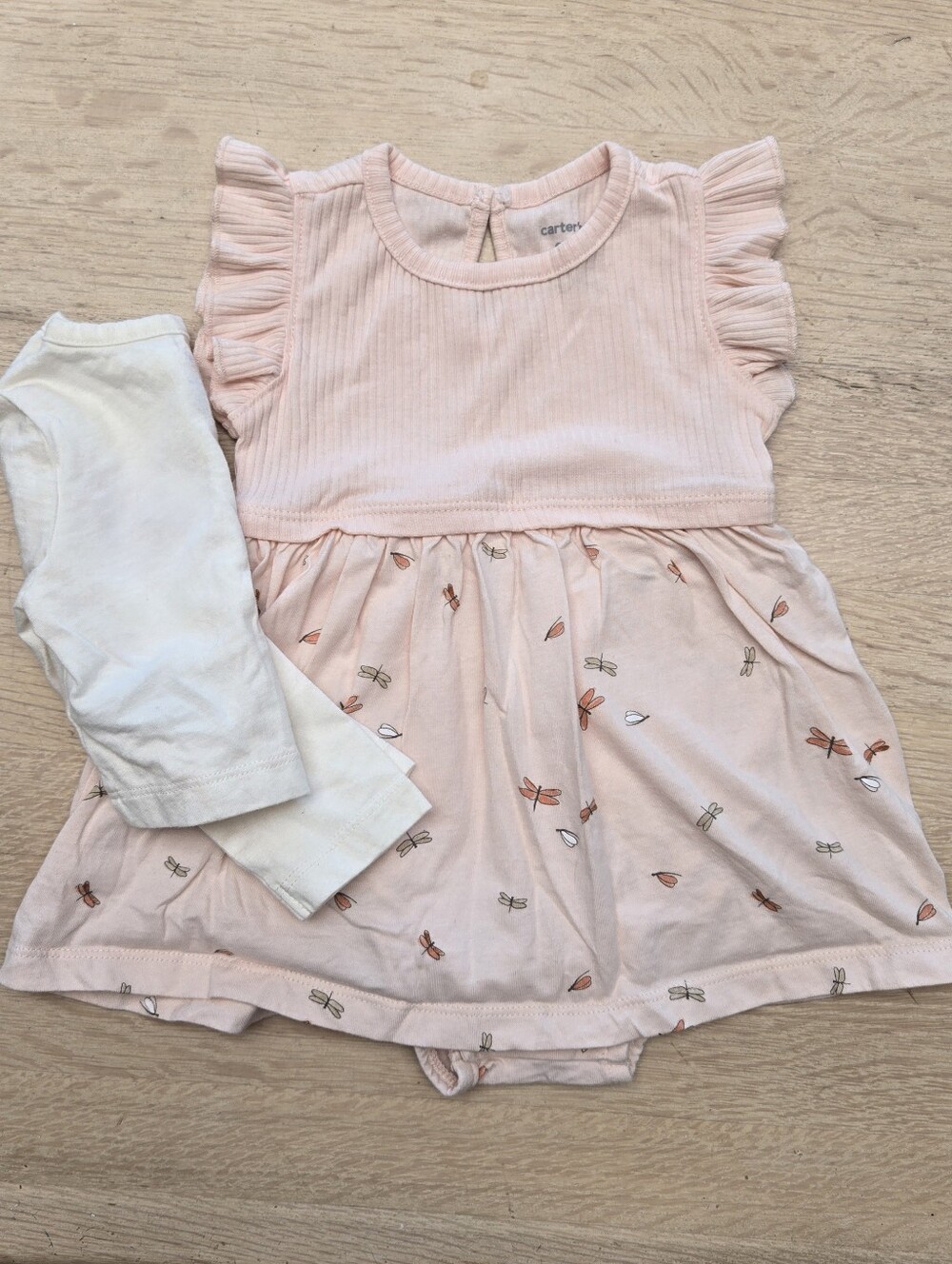 Carter's Pink Dragonfly Ruffle-Sleeve Baby Dress Romper & Sweater Set